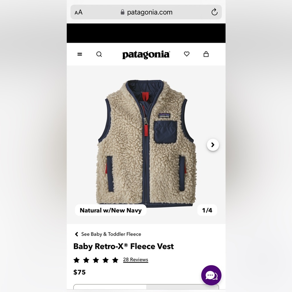 Patagonia Baby Retro-X Fleece Vest in Natural and Navy